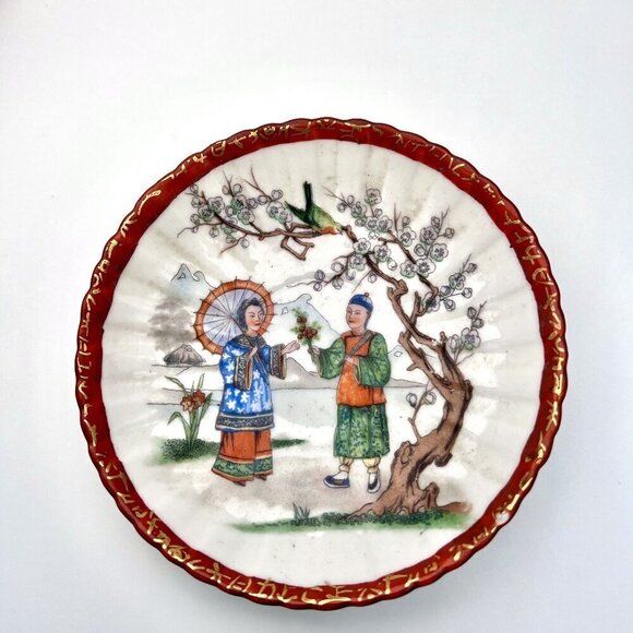 Antique Japanese Kutani Porcelain Teacup & Saucer Set Hand-Painted - Picture 3 of 11